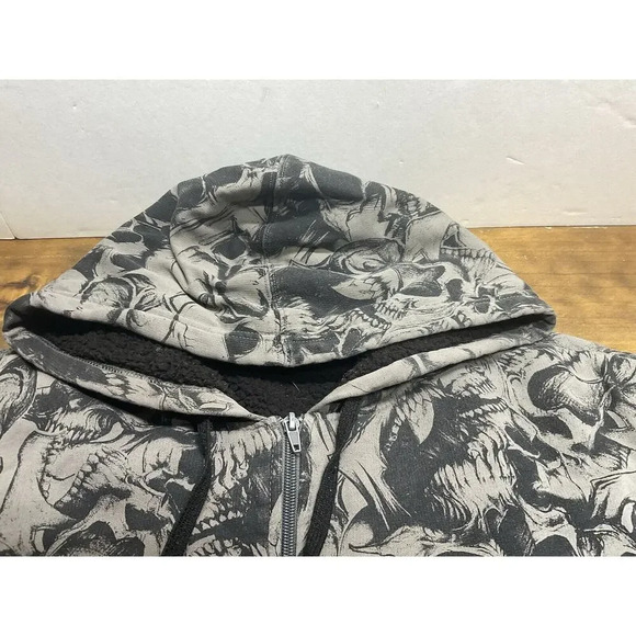 MMA Elite Full Zip Hoodie Men’s Size 2XL Skulls Aop Graphic Sherpa Y2K - Picture 5 of 12